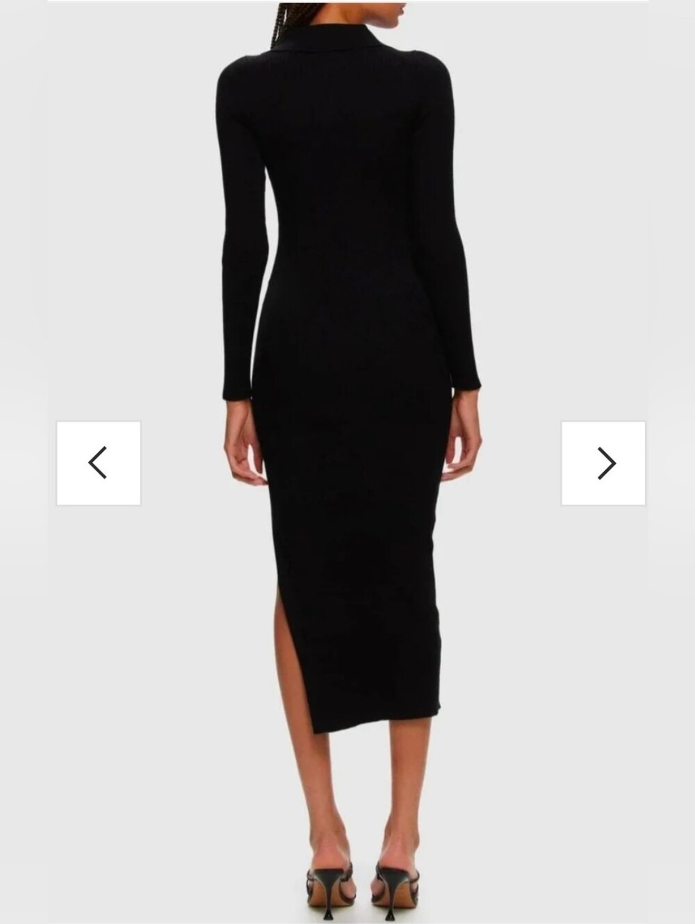 NWT Kuwalla Black Ribbed Collared Midi Dress Long Sleeve Stretch Viscose Blend - Picture 4 of 12